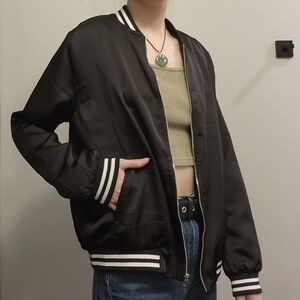 "Good Vibes" Black Bomber Jacket